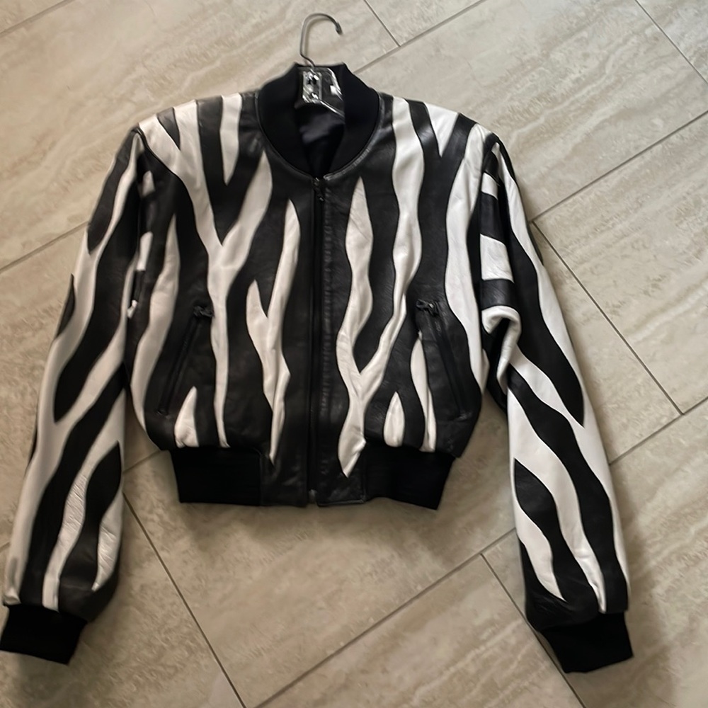 Black and white zebra michael Hoban leather jacket